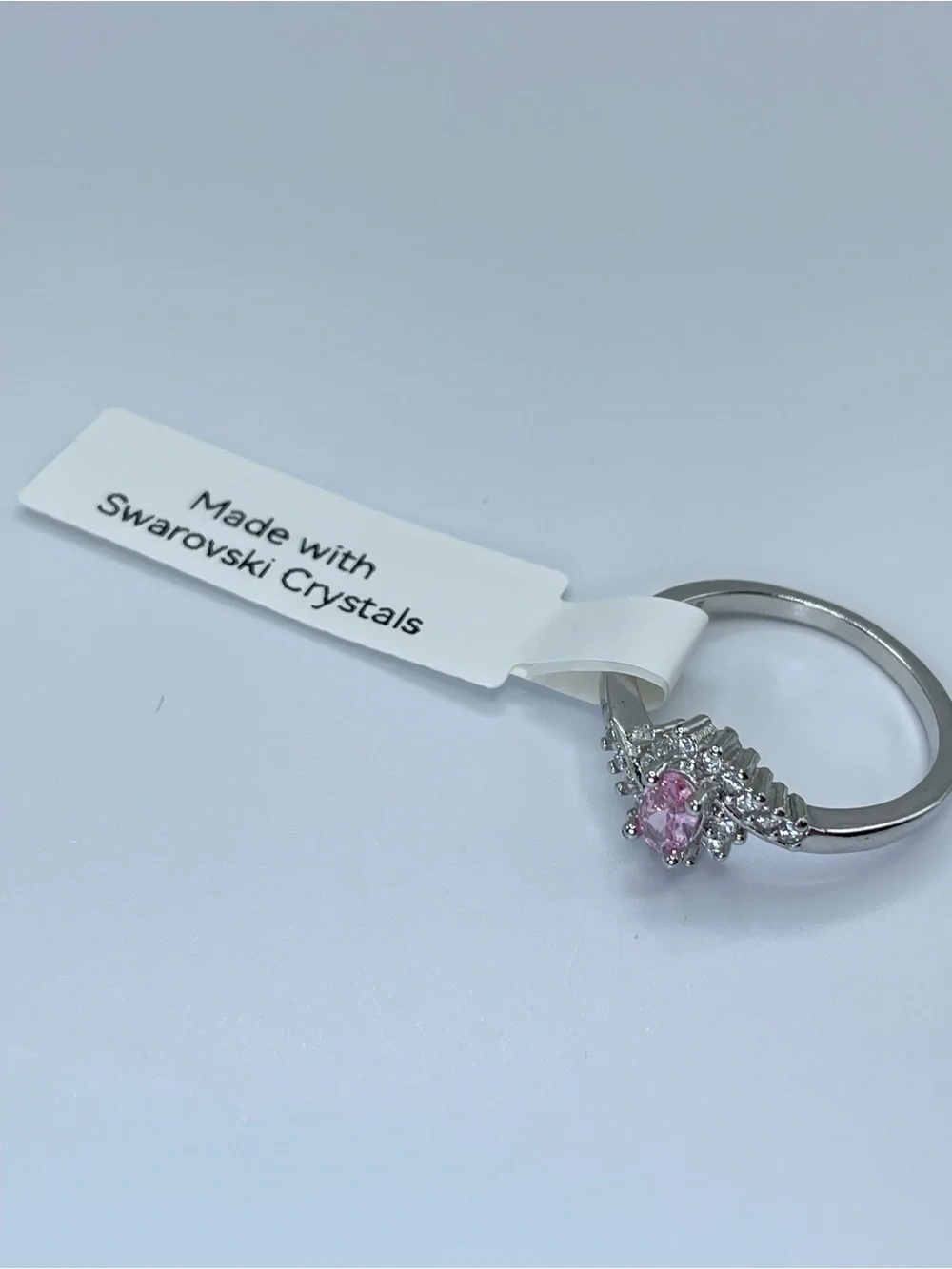 Swarovski Crystal Elements Pink Oval Cut Crystal Halo Dainty Ring Sz 10